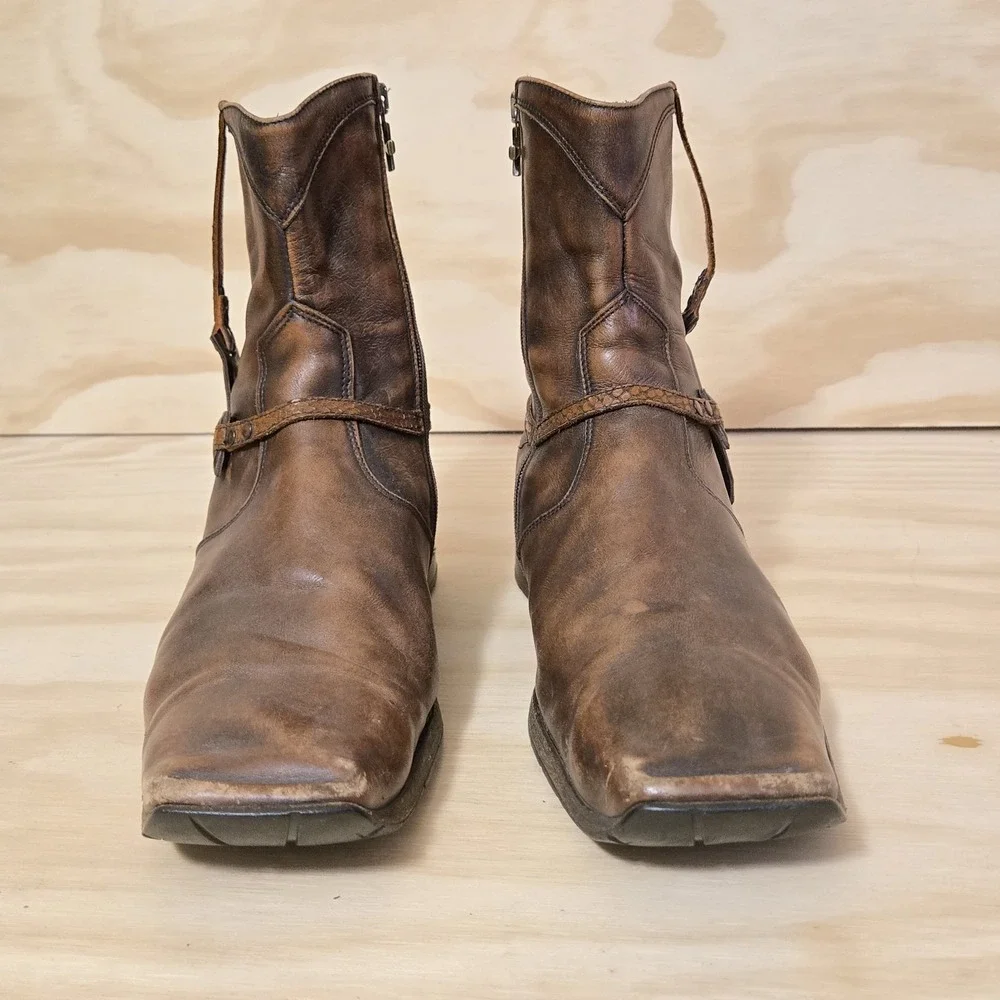 Mark Nason Corleone Cross Brown Leather Boots Men's 13 Made In Italy 67171